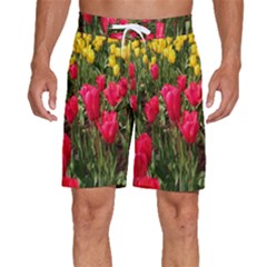 Yellow Pink Red Flowers Men s Beach Shorts by artworkshop