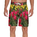 Yellow Pink Red Flowers Men s Beach Shorts View1