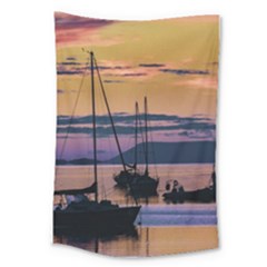 Twilight Over Ushuaia Port Large Tapestry by dflcprintsclothing