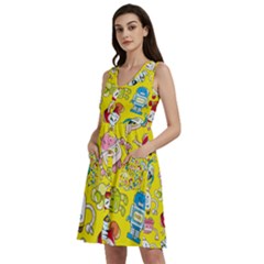 Robot Pattern Sleeveless Dress With Pocket by Grandong