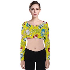 Robot Pattern Velvet Long Sleeve Crop Top by Grandong