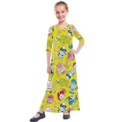 Robot Pattern Kids  Quarter Sleeve Maxi Dress by Grandong