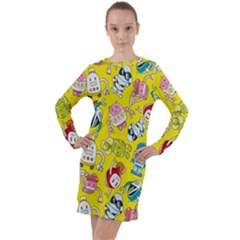 Robot Pattern Long Sleeve Hoodie Dress by Grandong