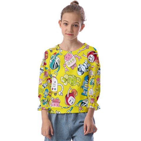 Robot Pattern Kids  Cuff Sleeve Top by Grandong