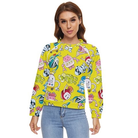 Robot Pattern Women s Long Sleeve Raglan Tee by Grandong