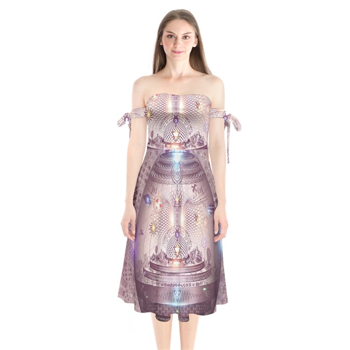 Cosmic Egg Sacred Geometry Art Shoulder Tie Bardot Midi Dress