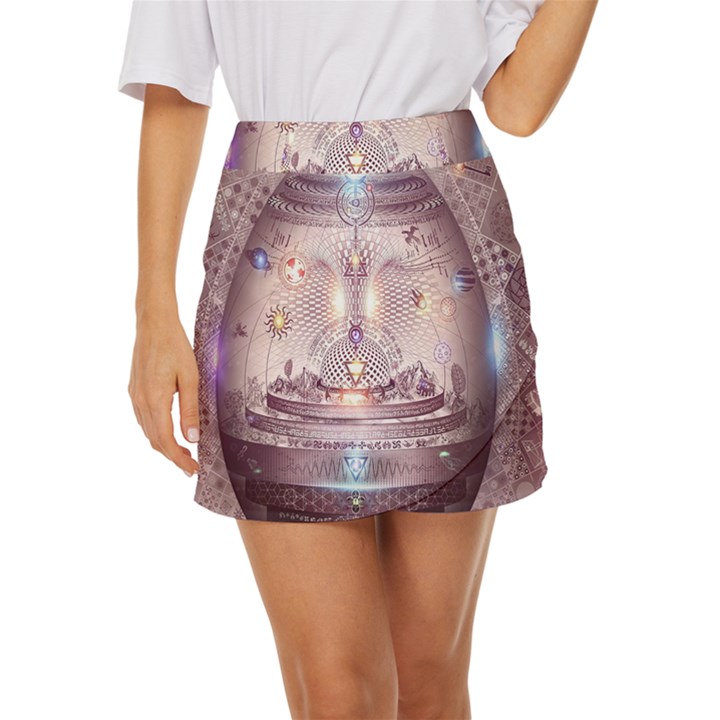 Cosmic Egg Sacred Geometry Art Mini Front Wrap Skirt