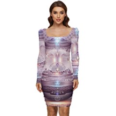 Cosmic Egg Sacred Geometry Art Women Long Sleeve Ruched Stretch Jersey Dress by Grandong