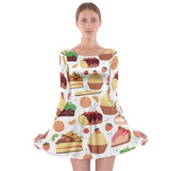 Dessert And Cake For Food Pattern Long Sleeve Skater Dress by Grandong