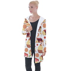 Dessert And Cake For Food Pattern Longline Hooded Cardigan by Grandong