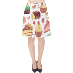 Dessert And Cake For Food Pattern Velvet High Waist Skirt by Grandong