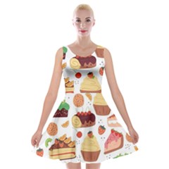 Dessert And Cake For Food Pattern Velvet Skater Dress by Grandong