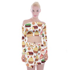 Dessert And Cake For Food Pattern Off Shoulder Top With Mini Skirt Set by Grandong