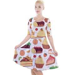 Dessert And Cake For Food Pattern Quarter Sleeve A-line Dress by Grandong