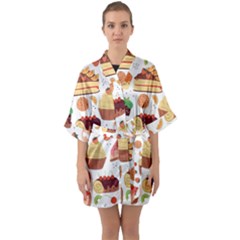 Dessert And Cake For Food Pattern Half Sleeve Satin Kimono  by Grandong