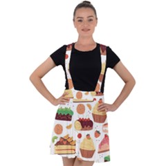 Dessert And Cake For Food Pattern Velvet Suspender Skater Skirt by Grandong