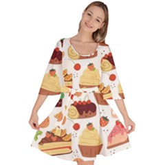 Dessert And Cake For Food Pattern Velour Kimono Dress by Grandong