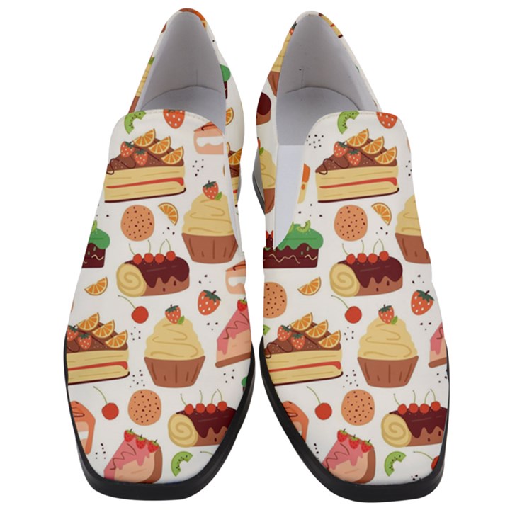 Dessert And Cake For Food Pattern Women Slip On Heel Loafers