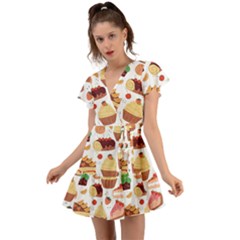 Dessert And Cake For Food Pattern Flutter Sleeve Wrap Dress by Grandong