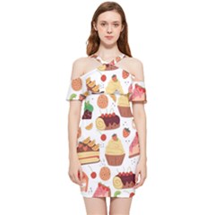 Dessert And Cake For Food Pattern Shoulder Frill Bodycon Summer Dress by Grandong