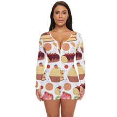 Dessert And Cake For Food Pattern Long Sleeve Boyleg Swimsuit by Grandong