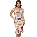 Dessert And Cake For Food Pattern Off Shoulder Ruffle Split Hem Bodycon Dress View1