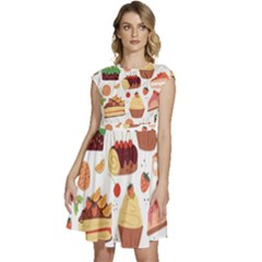 Dessert And Cake For Food Pattern Cap Sleeve High Waist Dress by Grandong