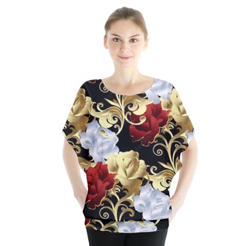 Roses Seamless Pattern Batwing Chiffon Blouse by Grandong