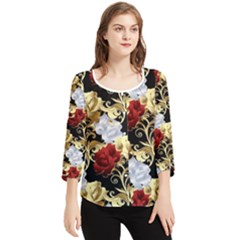 Roses Seamless Pattern Chiffon Quarter Sleeve Blouse by Grandong