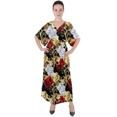 Roses Seamless Pattern V-neck Boho Style Maxi Dress by Grandong