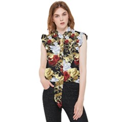 Roses Seamless Pattern Frill Detail Shirt by Grandong