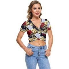 Roses Seamless Pattern Short Sleeve Foldover Tee by Grandong