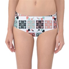 Mint Black Coral Heart Paisley Mid-waist Bikini Bottoms by Grandong