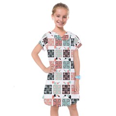 Mint Black Coral Heart Paisley Kids  Drop Waist Dress by Grandong