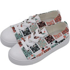 Mint Black Coral Heart Paisley Kids  Low Top Canvas Sneakers by Grandong