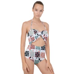 Mint Black Coral Heart Paisley Scallop Top Cut Out Swimsuit by Grandong