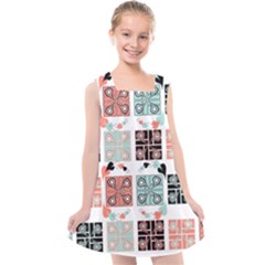 Mint Black Coral Heart Paisley Kids  Cross Back Dress by Grandong