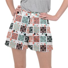 Mint Black Coral Heart Paisley Women s Ripstop Shorts by Grandong