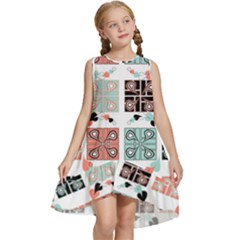 Mint Black Coral Heart Paisley Kids  Frill Swing Dress by Grandong