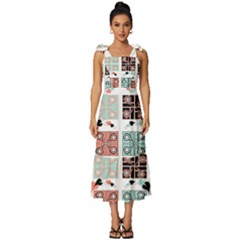 Mint Black Coral Heart Paisley Tie-strap Tiered Midi Chiffon Dress by Grandong