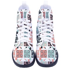 Mint Black Coral Heart Paisley Men s High-top Canvas Sneakers