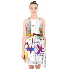 Mathematics Formula Physics School Halter Collar Waist Tie Chiffon Dress by Grandong