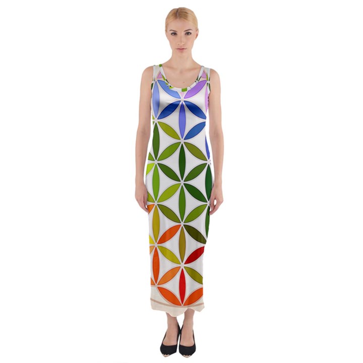 Mandala Rainbow Colorful Fitted Maxi Dress