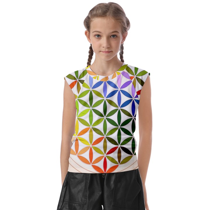 Mandala Rainbow Colorful Kids  Raglan Cap Sleeve Tee