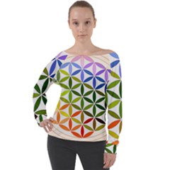 Mandala Rainbow Colorful Off Shoulder Long Sleeve Velour Top by Grandong