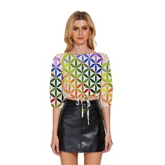 Mandala Rainbow Colorful Mid Sleeve Drawstring Hem Top