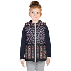 Chartres Cathedral Notre Dame De Paris Stained Glass Kids  Hooded Puffer Vest by Grandong