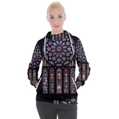 Chartres Cathedral Notre Dame De Paris Stained Glass Women s Hooded Pullover by Grandong