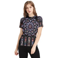 Chartres Cathedral Notre Dame De Paris Stained Glass Women s Short Sleeve Rash Guard by Grandong