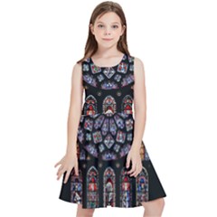 Chartres Cathedral Notre Dame De Paris Stained Glass Kids  Skater Dress by Grandong